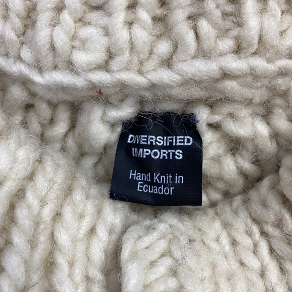 Ecuador Handknit Thick Wool Cream Button Front Chunky Sweater Cardigan S/M - Picture 3 of 6